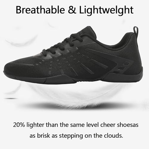 Image of White Cheer Shoes Women Girls Black Mesh Breathable Dance Sneakers | Cheerleading Athletic Sneakers Cheerleader Gymnastic Competition School Sports Flexible Footwear