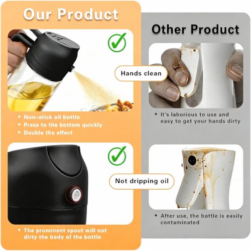Image of 2 PCS Oil Sprayer, 2 in 1 Oil Sprayer for Kitchen Cooking, 470ml Oil Spray Bottle for Home (Black+White)