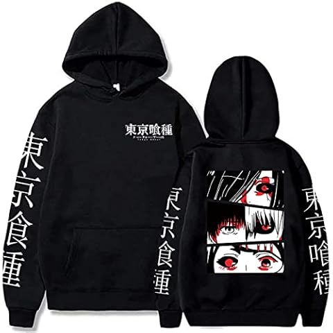 Sybnwnwm Tokyo Ghoul Hoodie kaneki ken Print Hooded Pullover Hoodies Long Sleeve Sweatshirt for Men Women Black Cover