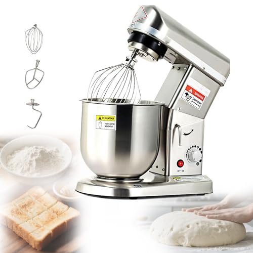 ZHIGUANYUN Impastatrice Professionale, impastatrice per Torte a 3 velocità con Testa inclinabile, Ciotola in Acciaio Inossidabile, Gancio per impastare, Frusta, per pizzerie e casa 7L