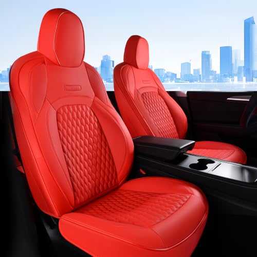 Image of Coverado Front Seat Covers for 2020-2026 Tesla Model Y, Car Seat Covers Front Seats, Front 2PCS Leatherette Car Seat Cover Seat Protector Custom for Tesla Model Y Red