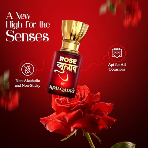 Image of Adilqadri Rose (Gulab) Attar Perfume 5.5ml for Men & Women | Long-Lasting Non-Alcoholic Roll-On | Romantic Rose Fragrance | Stress Relief Scent | Travel-Friendly Gift