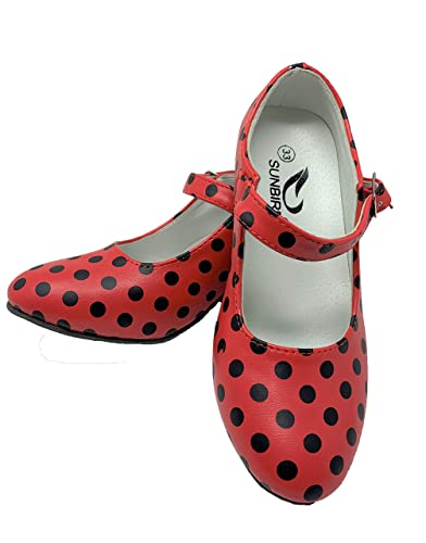 Zapato Flamenco Baile sevillanas niña,Mujer Rojo Lunares 22