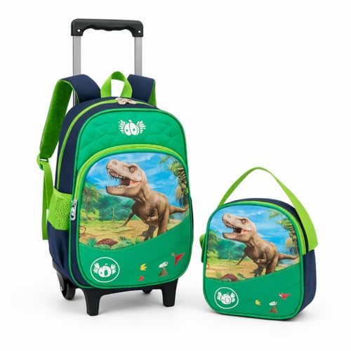 Kit Mochila Escolar Infantil com Rodinhas + Lancheira Dinossauro 3D | Resistente, Leve e Ideal para Escola