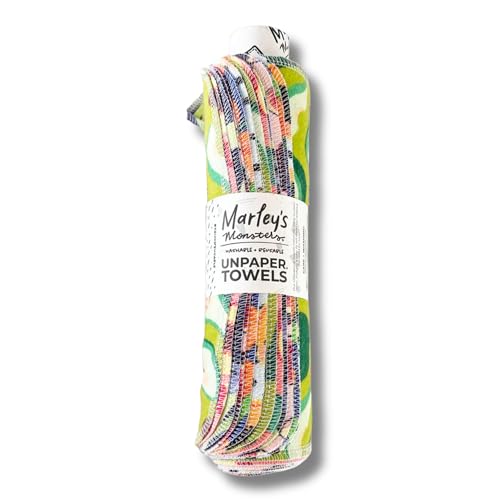 Marleys Monsters Reusable UNpaper Towels 12 Count 100% Cotton Flannel Washable Paper Towel Alternative 12x10 Inch Dish Cloths on Kraft Tube Spring Fruits Medley