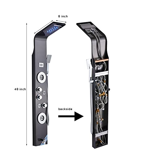 Columna de Ducha de Acero Inoxidable con Panel LED, Sistema de Lluvia y Cascada, 6 Funciones, Chorros Corporales y Masaje miniatura 7