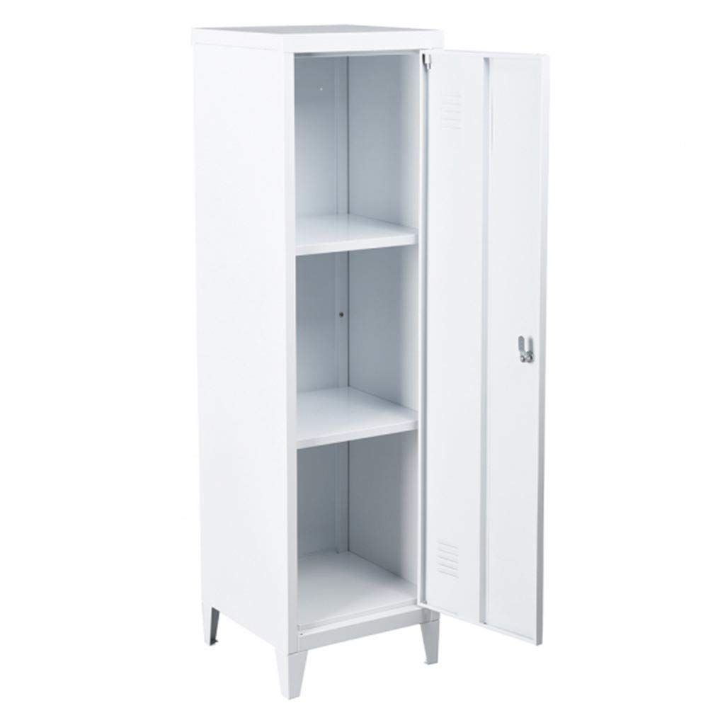 BAKAJI Armadietto Armadio da Spogliatoio Mobile Mobiletto in Metallo Chiusura Anta con Chiusura a Chiave 3 Ripiani Interni Dimensioni 138 x 38,5 x 38,5 cm Design Moderno industriale (Bianco)