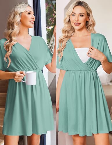 Image of Ekouaer 3 in 1 Labor and Delivery Gown for Hospital Short Sleeve Maternity Nursing Dress Nightgown Postpartum Sleepwear