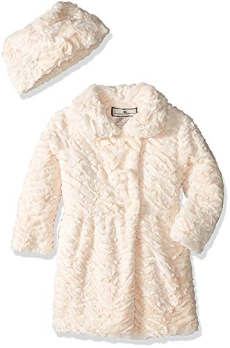 Widgeon Little Girls' 3 Bow Faux Fur Coat with Hat, Textured Wave Dew, 4T, Textured Wave Dew, Size 4T