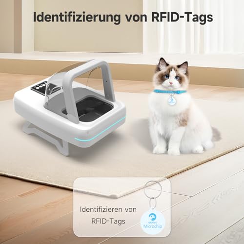 Futterautomat Katze, Futterautomat für Haustiere mit RFID-Halsbandanhänger, Erkennt 134,2 kHz 15-stellige Haustier-Chip-ID, Verhindert Futterdiebstahl, Geeignet für Nass- und Trockenfutter