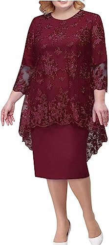 Vagbalena Vestidos de cóctel de Gasa para Mujer Vestidos de Fiesta hasta la Rodilla Vestidos de Fiesta Vestidos de una línea con superposición Vestidos de graduación (Borgoña,XXL)