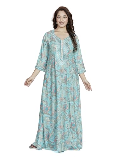 Image of sanaa Women Printed Embroidered Viscose Kaftan Nightdress