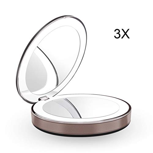 Lighted Travel Makeup Mirror, 1X/3X LED Compact Mirror - The Most Natural Magnifying Mirror with USB Charging for Beauty, Cosmetic and Travel Folding Mirrors