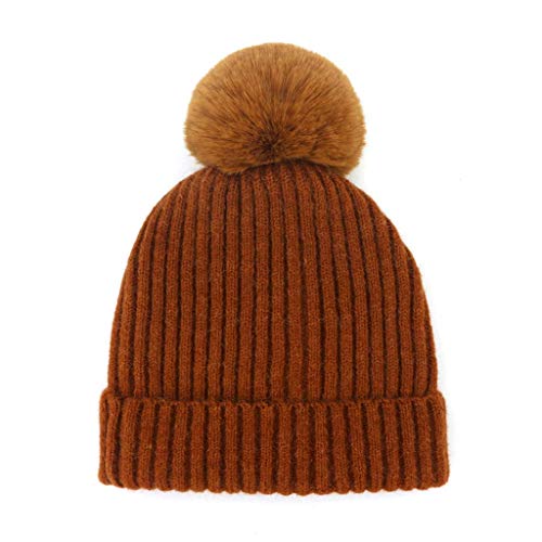ZNZ Sombrero de Punto Costilla Entre Padres E Hijos con Puño Bola de Pompón Extraíble Gorro de Color Sólido Calentador de Orejas Espesar el Invierno Cómodo ZNZ/Caram