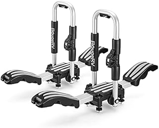 BougeRV Kayak Roof Rack for 2 Kayaks Folding Kayak Rack Anti-Rust Free Assembly J-Cradle Carrier Rack Universal Fitment for Most Roof Racks, for Kayak, SUP or Surfboard (One Pair)