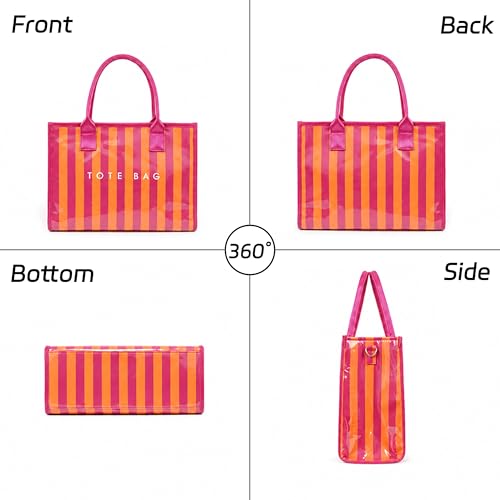Image of GISMTR PVC Tote Bag for Women Large Letters Print Hobo Handbags Kraft Paper Shoulder Bag with Strap for Work Travel