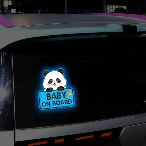Image of 2PCS Panda Baby On Board Sticker for Cars, Cute Highly Reflective Kids in Car Sticker Sign for Car Window Bumper Truck Auto Warning Decals (Blue)