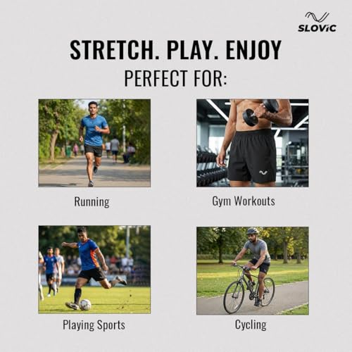 Image of SLOVIC Running Shorts for Men | Durable Gym Shorts for Men Workout | Breathable Mens Running Shorts with Phone Pocket | Ideal for Sports, Gym, Home Comfort | Black