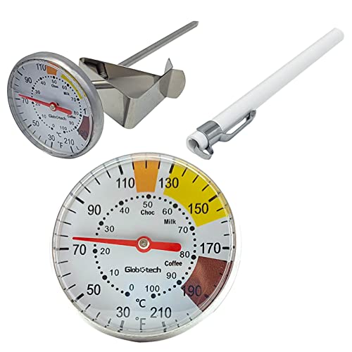 Comparison: Best Milk Frothing Thermometer 2 Milk Frothing Thermometer for Coffee Chocolate - Cappuccino Frothy Milk Foam Stainless Steel Thermometer for 12 Oz, 20 Oz and 32 Oz Espresso Steaming Pitchers 2" Dail 5" Stem