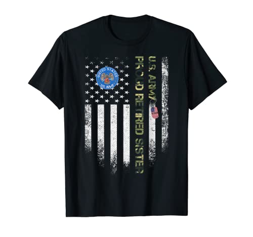 Vintage USA American Flag Army Veteran Orgulloso Jubilado Hermana Camiseta
