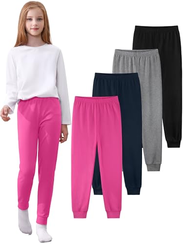 Cvaoo 4 Pack Girls Cotton Joggers, Girls Pants Kids Sweatpants Soft Performance Cotton Joggers for Kids