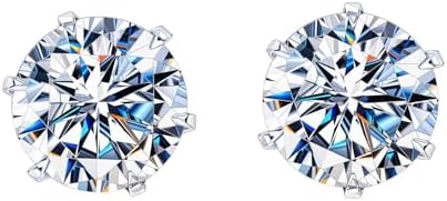 HIGHSPARK 925 Silver Solitaire Stud Earrings | 92.5 Sterling Silver & Round Brilliant Cubic Zirconia Tops for Men Women