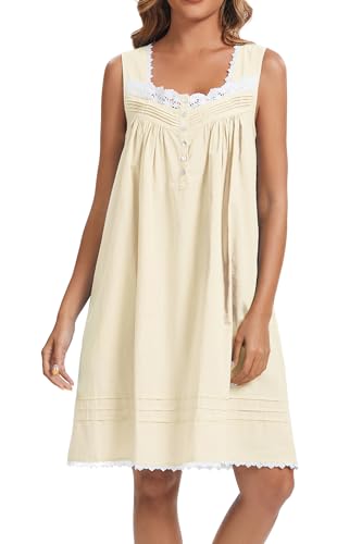 Image of AVIIER 100% Cotton Nightgowns for Women Sleeveless Night Gown with Pockets