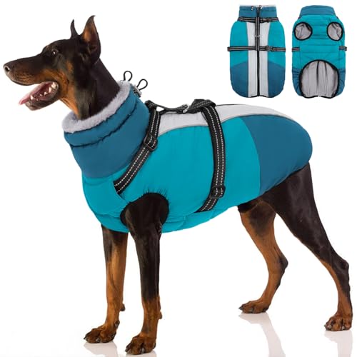SUNFURA Large Dog Coat with Harness Built in, Warm Dog