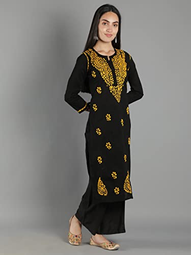 Image of Seva Chikan Hand Embroidered Lucknowi Chikankari Cotton Kurta Kurti for Womens SCL4219