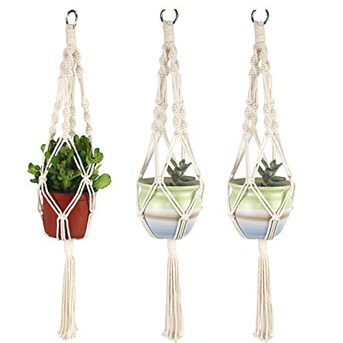 Anjetan 3PCS Macrame Plant Hanger Set Handmade Cotton Rope Flower Pot