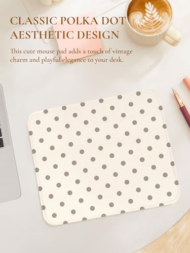 Image of Square Cute Dots Mouse Pad with Stitched Edge, Premium Waterproof Cloth Aesthetic Small Dot Mouse Mat, Non-Slip Rubber Base Funny Mousepad Desk Accessories,Dots Khaki Beige