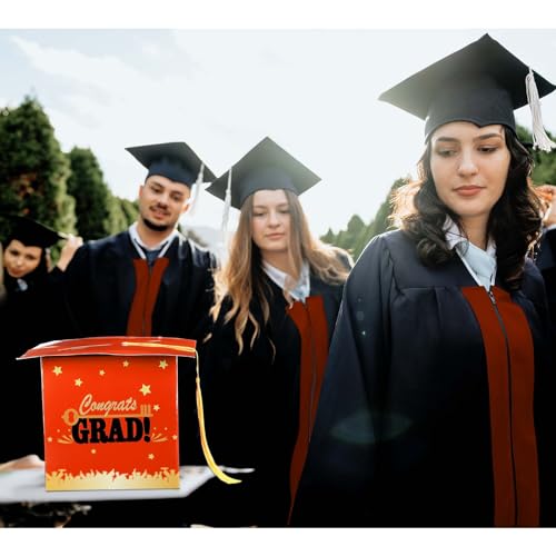 Image of Outus 2026 Grad Card Box with Tassel Congrats Graduation Cap Card Holder for Graduation Gift Box Party Supplies(Orange,Stylish)