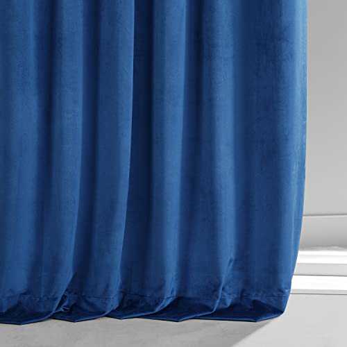 Image of HPD Half Price Drapes Signature Plush Velvet Blackout Curtains for Bedroom (1 Panel), 50W X 84L Hotel Black Out Curtains for Living Room, Thermal Insulated Blackout Curtains, Babylonian Blue