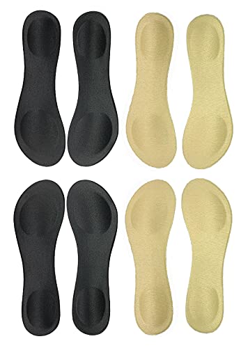 Happystep 3/4 Length Thin Shoes Insoles for High-Heels and Sandals, Cushion for Heel and Ball of Foot (US Women 8-10, 2xblack+2xbeige)