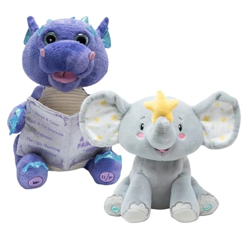 Cuddle Barn | Duncan The Dragon & Twinkling Starlight The Elephant, Animated Stuffed Animal Plush Toys, Bundle of 2