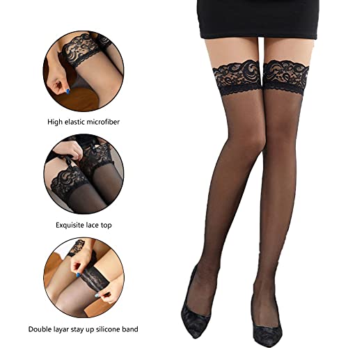 Women's Lace Top Thigh High Stockings Thickened Tiptoe and Anti-skidding Socks2
