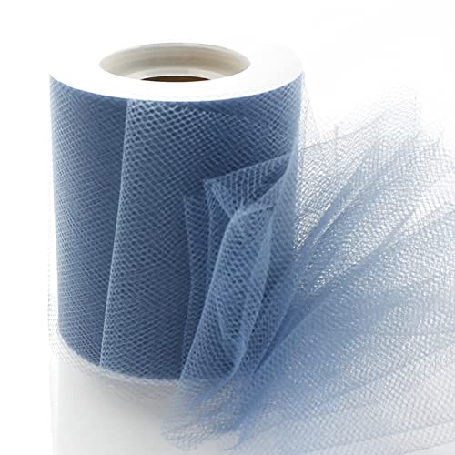 Image of HairBow Center 3'' Premium Tulle Fabric Roll For Crafts, Wedding, Party Decorations, Gifts - Antique Blue 25Yard Spool