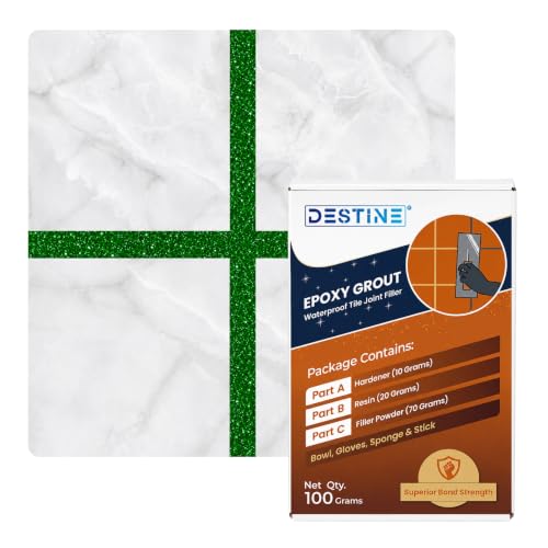 Image of DESTINE Epoxy Grout for Tiles (110 Colours)(100 g), Waterproof Joint Filler, Crack Filler, Tiles Gap Filler, Stain Free, Acid & Chemical Resistance Epoxy Grout (Forest Green [Silver Glitter])