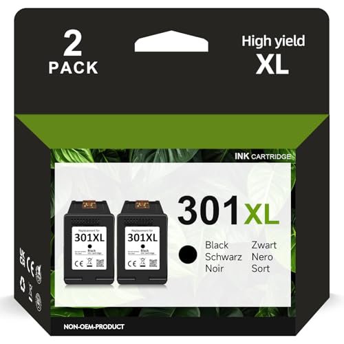 Firstoner 301XL Cartucho de Tinta Negro, 301XL Repuesto para 301 Cartuchos de Tinta Combo Pack para Envy 5530 4500 5532 4504 4507 DeskJet 1000 1050 2540 3050 OfficeJet 2620 2622 4630 4632(2 Negro)
