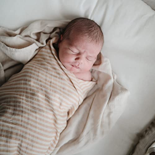 Image of mushie Muslin Baby Swaddle Blanket | 100% Organic Cotton (Natural Stripe)