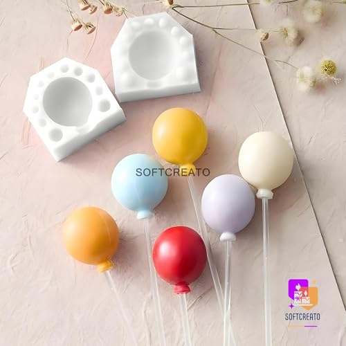 Image of Balloon Shape Silicone Mould for Candle Making | Lollipop Cake Pop Chocolate Fondant Candy Mould | Mini Balloon Candle Mould with Stick DIY Resin Soap Craft (Big)