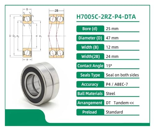 Roulements à billes étanches 7005 H7005C 2RZ 25x47x24 pour guidage axial - 5
