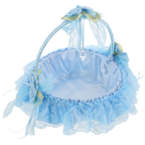 BESPORTBLE Cesta De Flores De Bambú Canastas para Boda Suministros De Decoración De Cesta De Flores Cesta Decorativa De La Boda Cestas De Boda para Favores Canasta para Boda Sky-Blue Paño