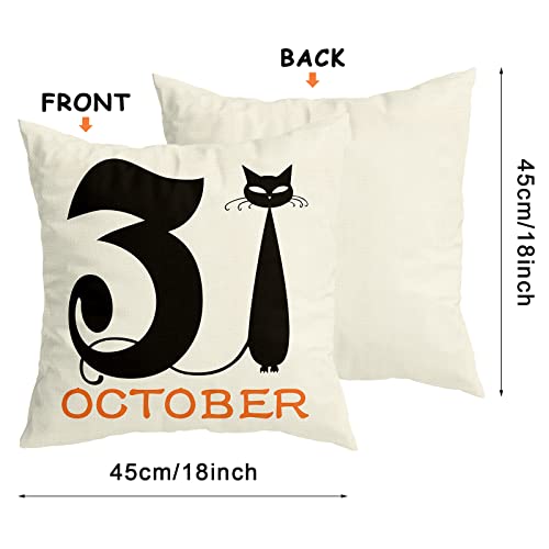 RioGree Halloween Decorations Pillow Covers 18x18 Set of 4 for Halloween Decor Indoor Outdoor, Party Supplies Farmhouse Home Decor Throw Pillows Cover Spider Web Cat Skull Decorative Cushion Case