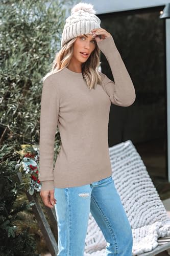 Image of Arach&Cloz Women's Wool Blend Classic Crew Neck Casual Fall Sweaters