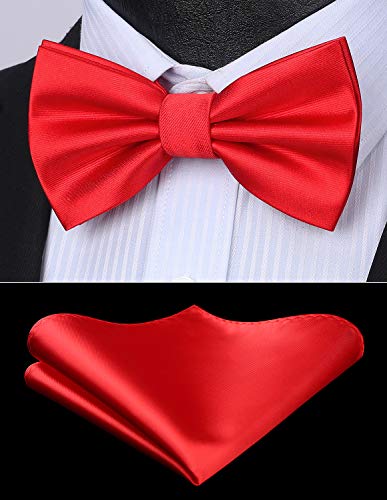 Image of HISDERN Bow Ties for Men Solid Color Pre-Tie Bow Tie and Pocket Square Set Classic Formal Tuxedo Bowties for Wedding Party