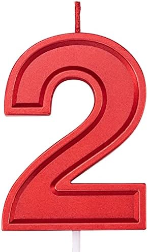 2.75in Large Size Happy Birthday Metallic Red 2 Candles, Red Color Happy Birthday Cake Cupcake Toppers Decoration and Celebrating for Adults/Kids Party Baking (2.75in Metallic Red Number 2)