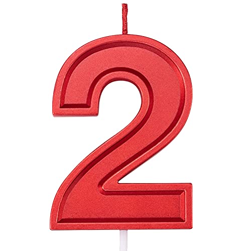 2.75In Large Size Happy Birthday Metallic Red 2 Candles, Red Color Happy Birthday Cake Cupcake Toppers Decoration And Celebrating For Adults/Kids Party Baking (2.75In Metallic Red Number 2) #TOP17