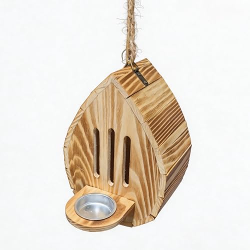 Teardrop Shaped Wooden Butterfly House Hanging Butterfly Habitat & Feeder with Rope Outdoor Butterfly Shelter Weatherproof Garden Yard Decor Natural Insect Pollinator House Ornament