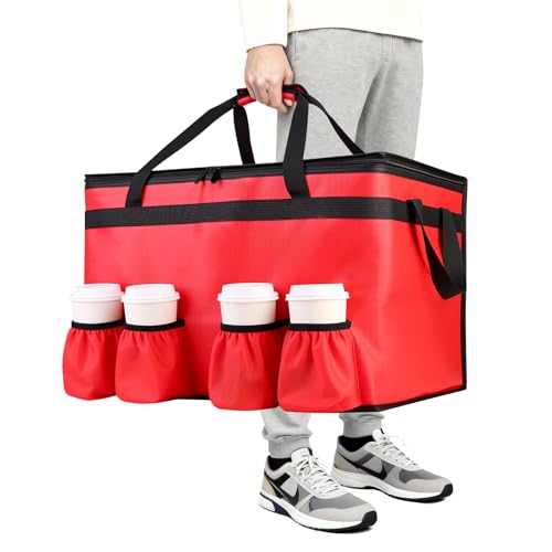 CIVJET Insulated Food Delivery Bag with 4 Cup Holders